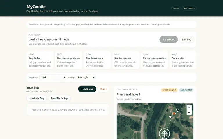 MyCaddie — golf bag gap analysis tool